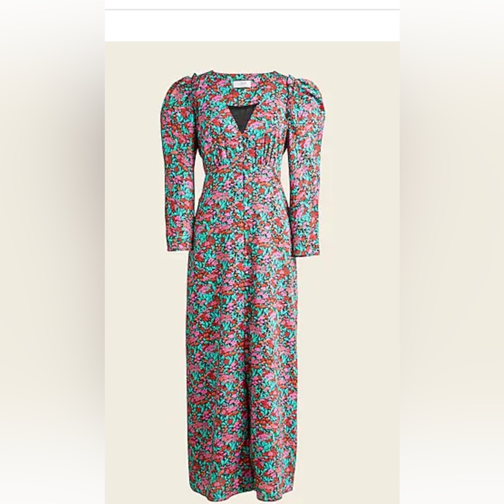 NWT J CREW DRAPEY PUFF-SLEEVE DRESS IN RATTI® RED BLOOMS